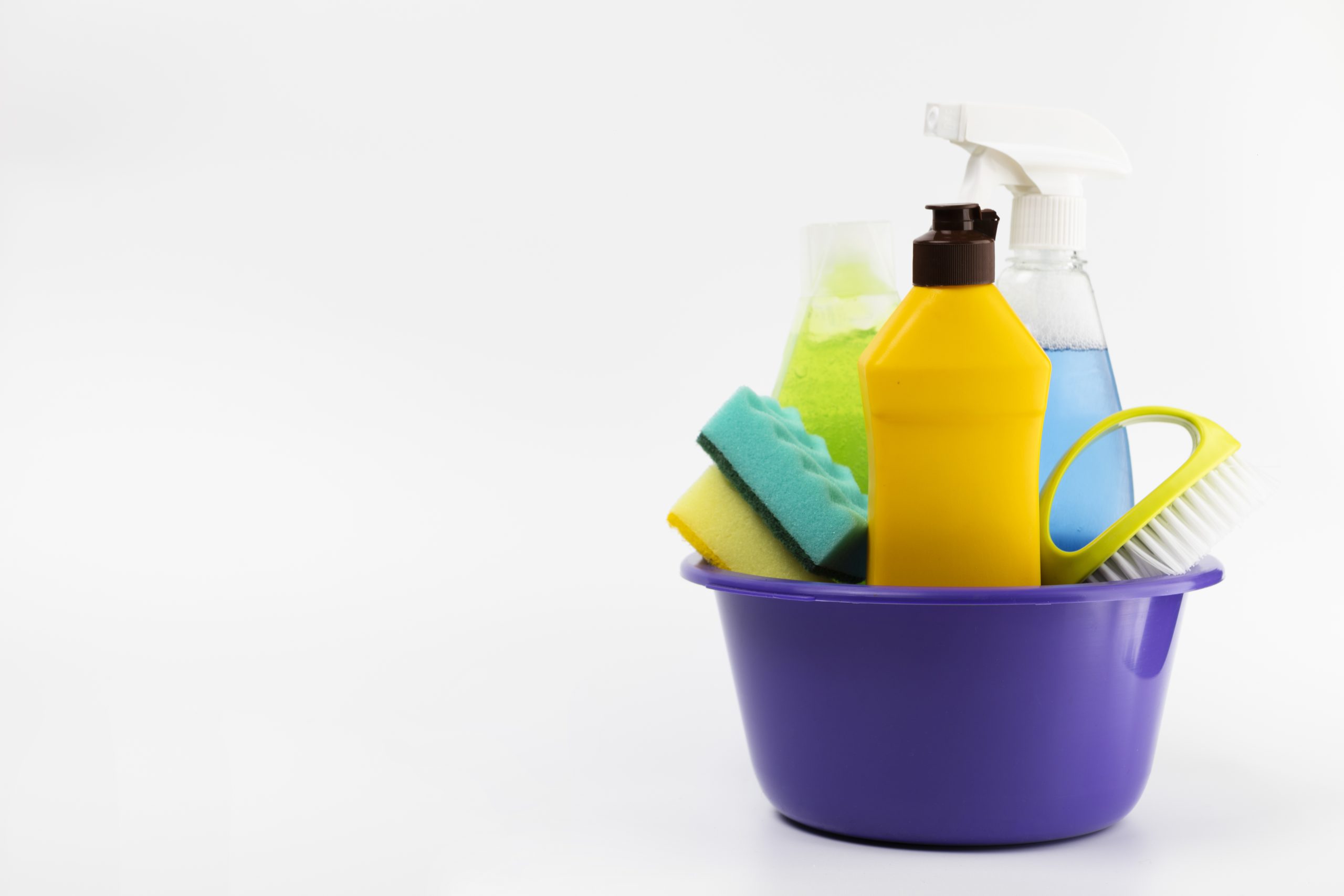 purple-basin-with-different-cleaning-items